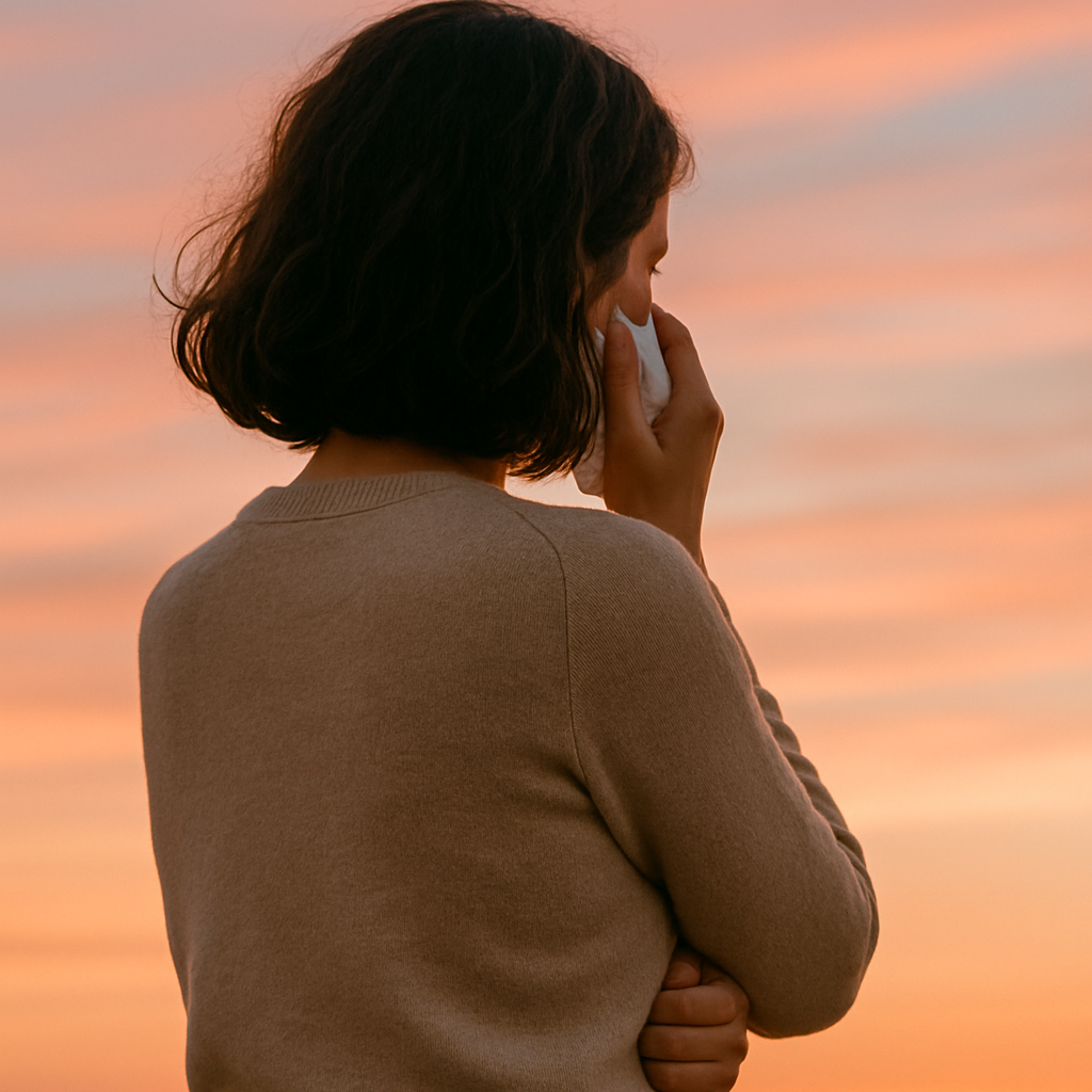 Mujer de espaldas con atardecer